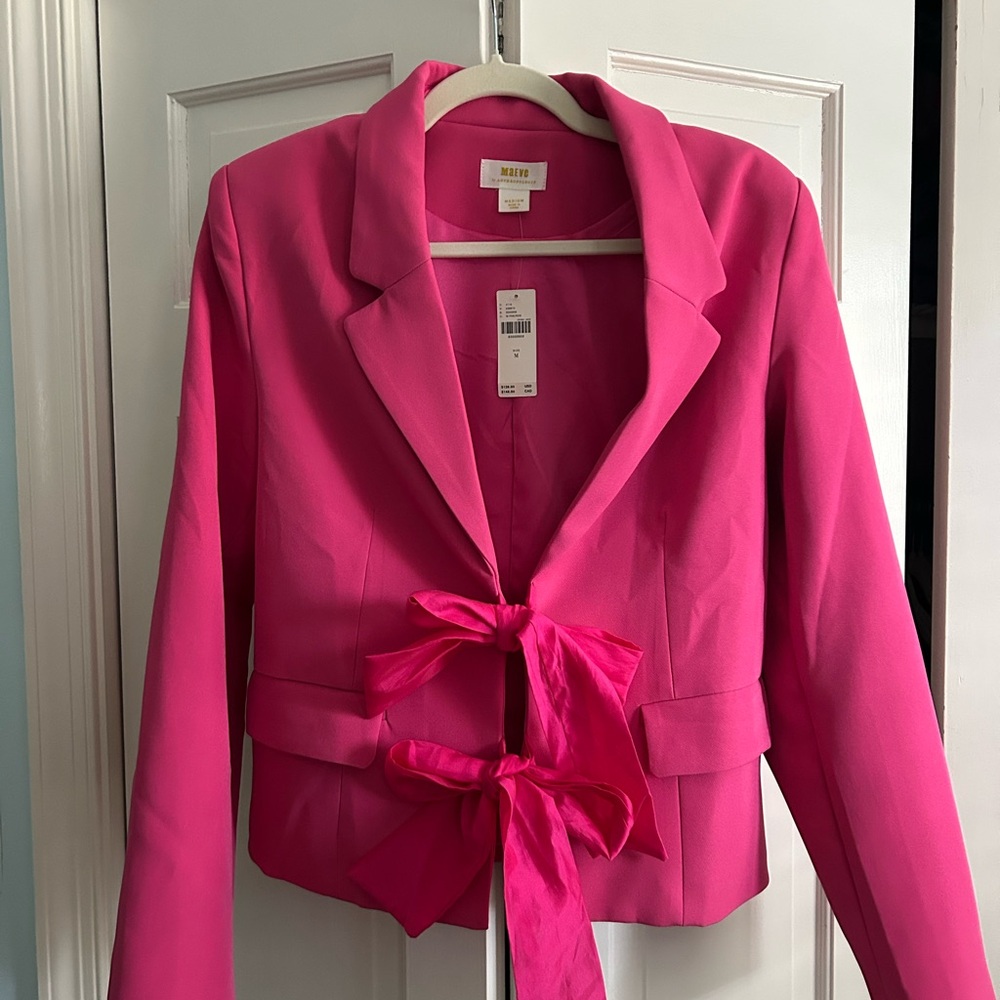 Anthropologie Vibrant Pink Blazer with Bow Accents